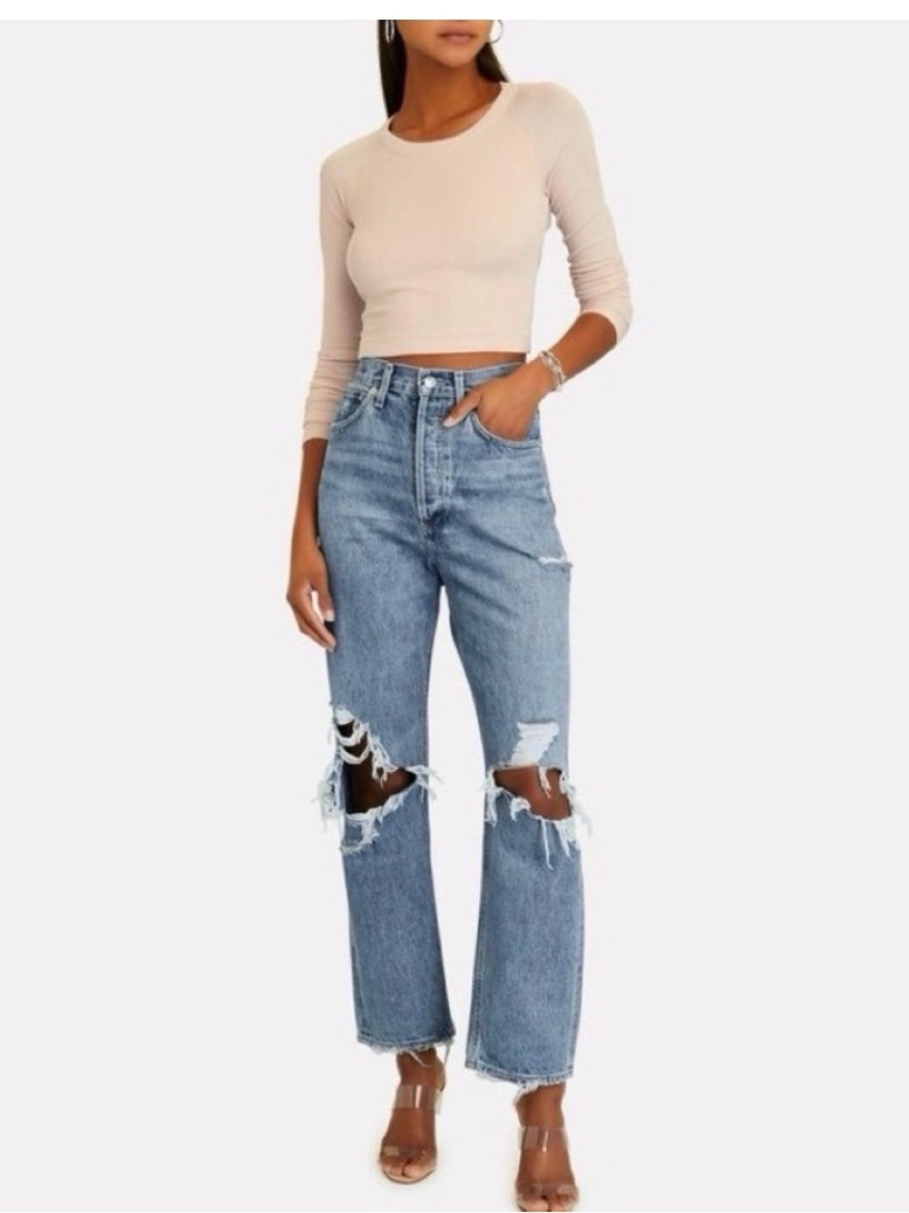 AGOLDE High-Rise Distressed Straight-Leg Button Fly 90s Jeans Size 26